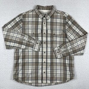REI Shirt Mens Large Brown Beige Plaid Flannel Casual Outdoors‎ Work Hiking